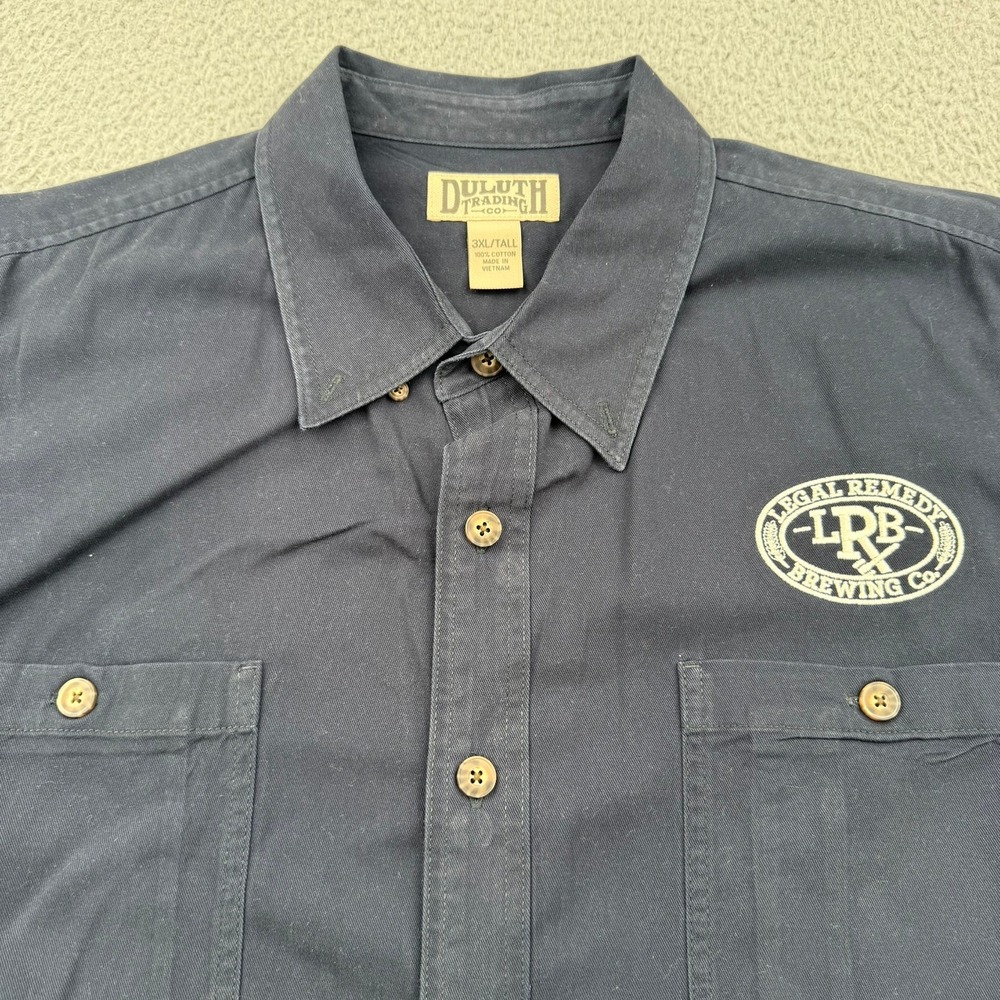 Duluth Trading Co Button Down Shirt Men 3XLT XXXL Tall Navy Legal Remedy Brewing